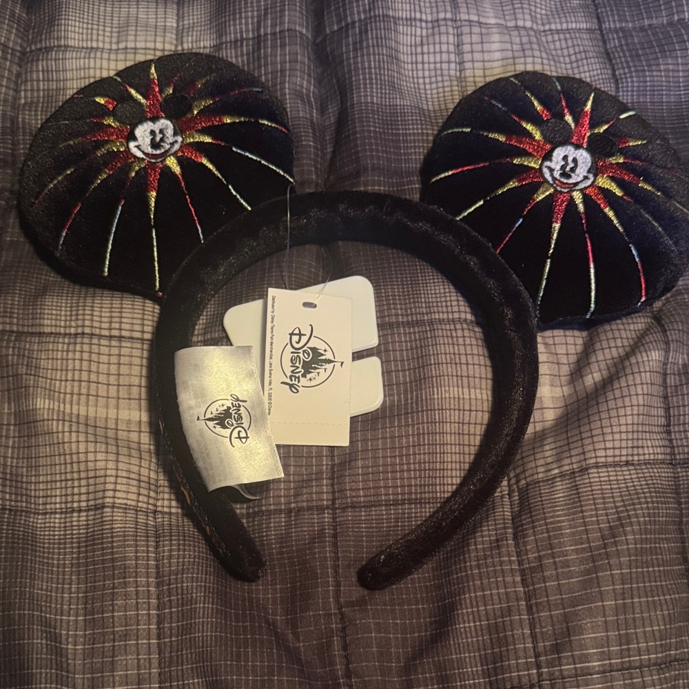 Disney Black Ear Headband with Red and Gold Firework Accents